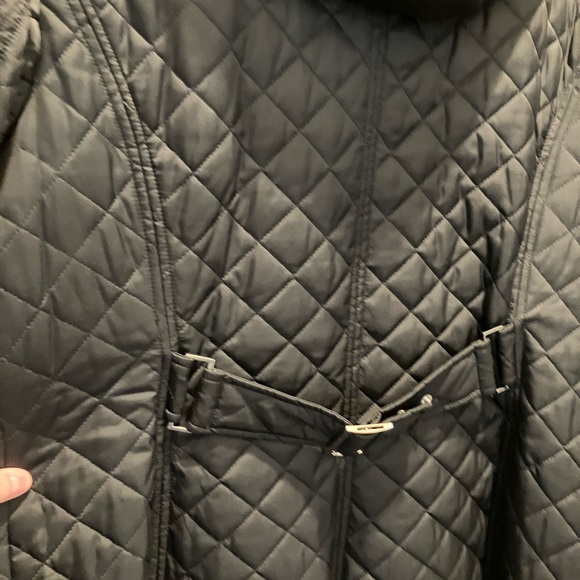Laundry black quilted coat with silver trim & back buckle & hood - Picture 2 of 9